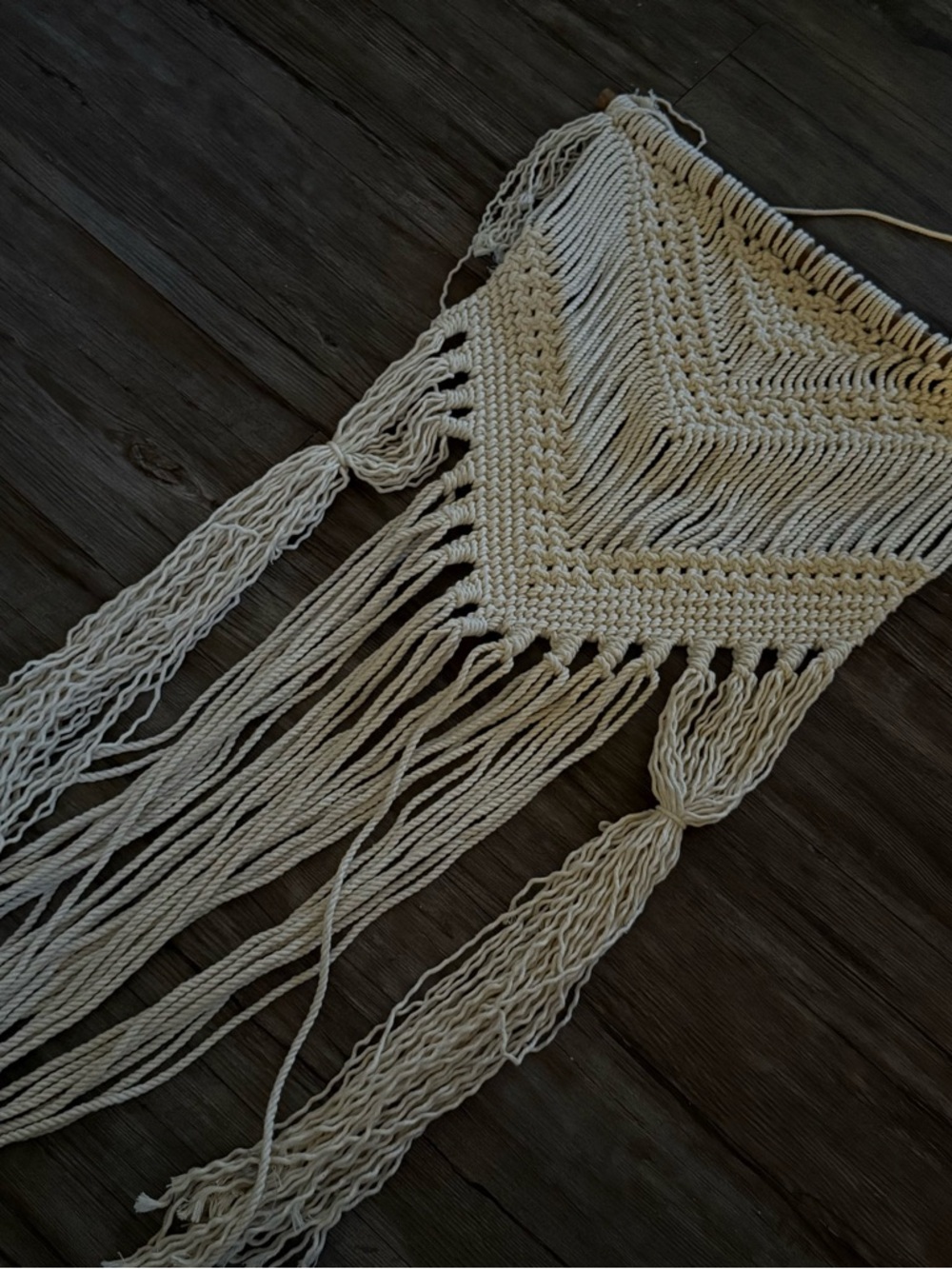 Cream Macramé Wall Hanging with Fringe